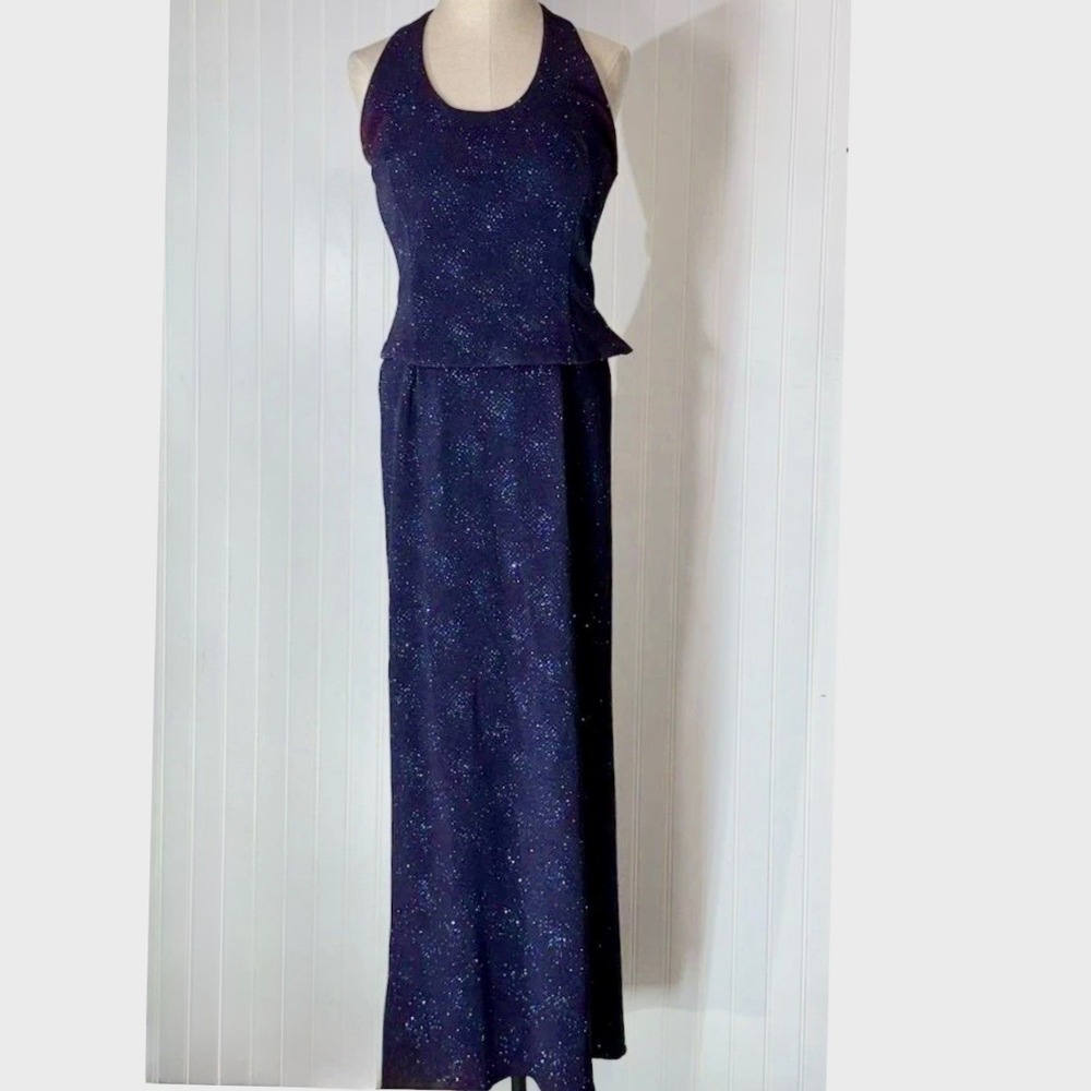 Vintage Y2K Scott McClintock Millennium 2000 Sparkle Halter Maxi Set Size 8